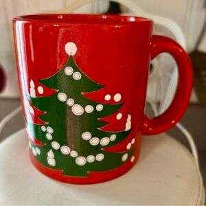 Waschtersbach Red Ceramic Holiday Mug with Green Christmas Tree Design